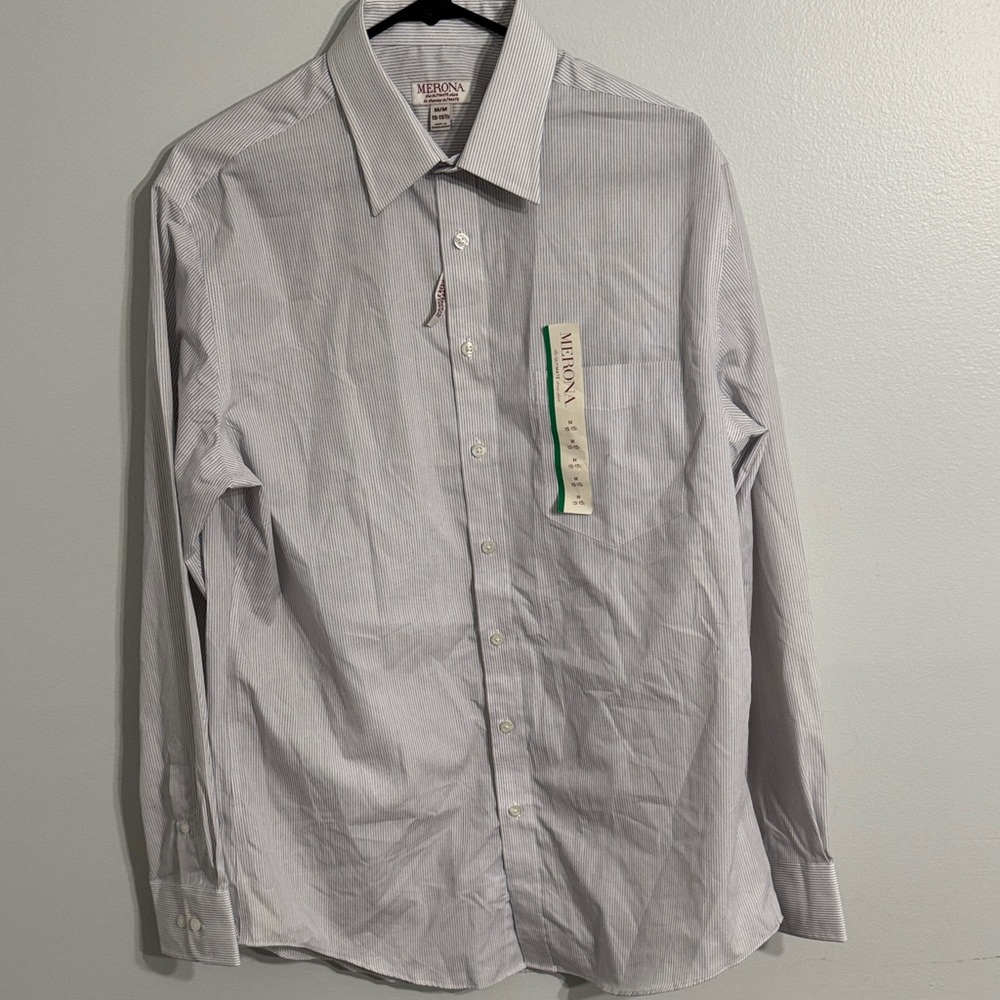 Merona Men's Dress Shirt - Light Gray Stripes